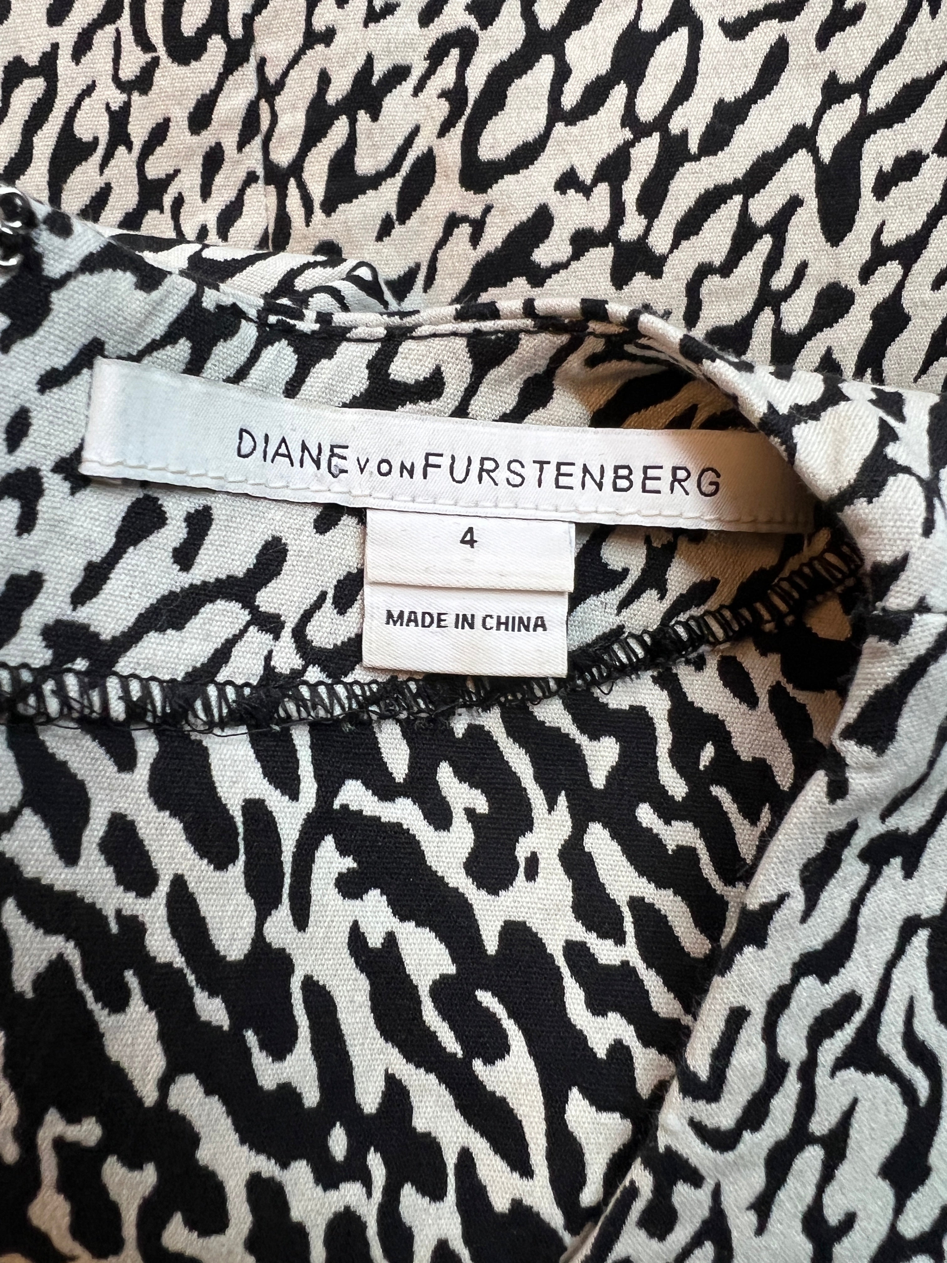 Diane Von Furstenberg Monochrome Cotton Snake Dress US 4 UK 8
