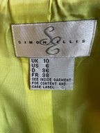 Simon Ellis Chartreuse Yellow Dress Suit, Black Bolero Jacket UK 10