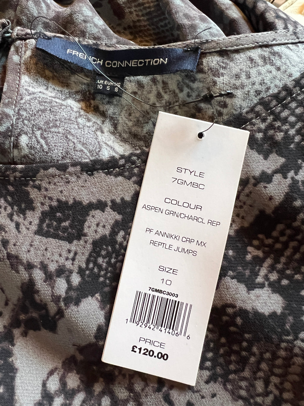 FRENCH CONNECTION Annikki Grey Crepe Reptile Jumpsuit UK 10