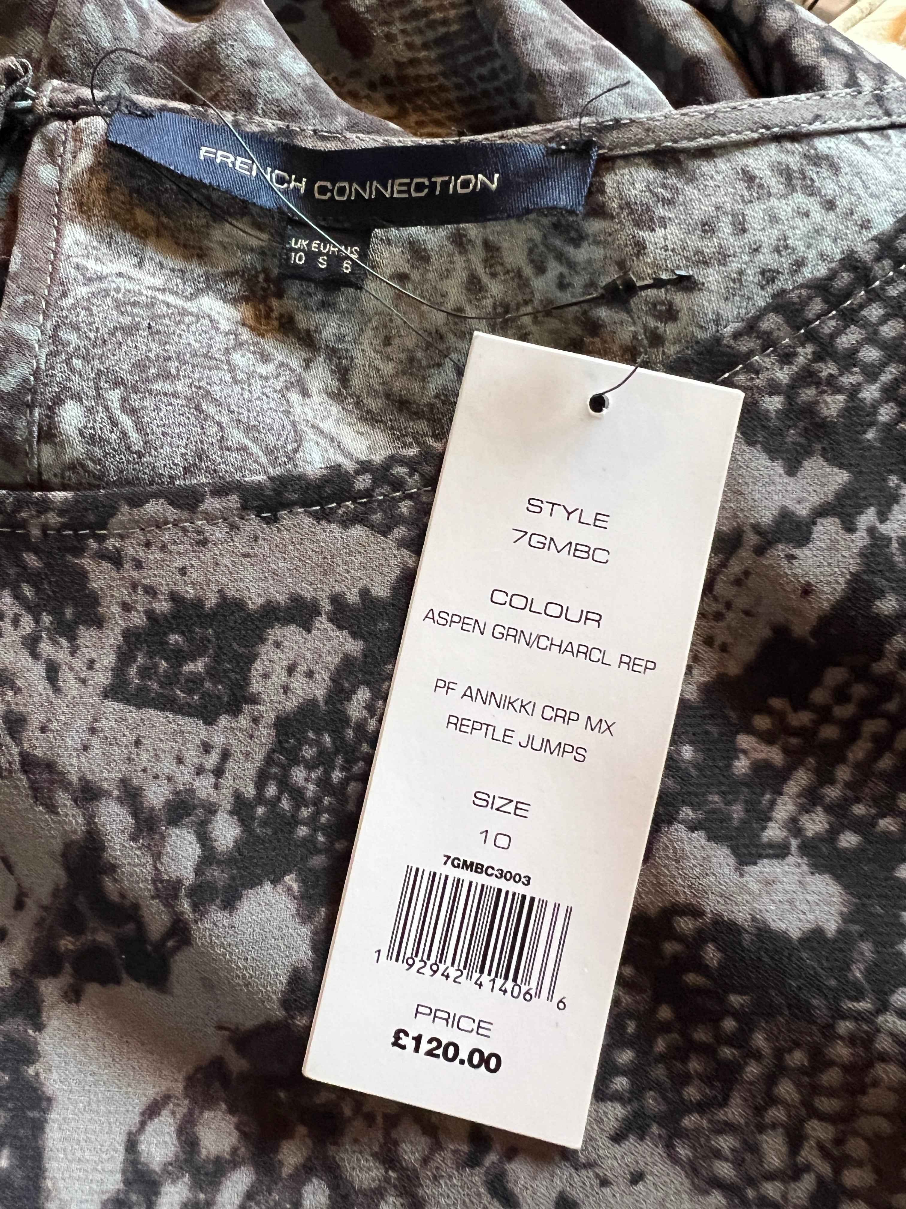 FRENCH CONNECTION Annikki Grey Crepe Reptile Jumpsuit UK 10