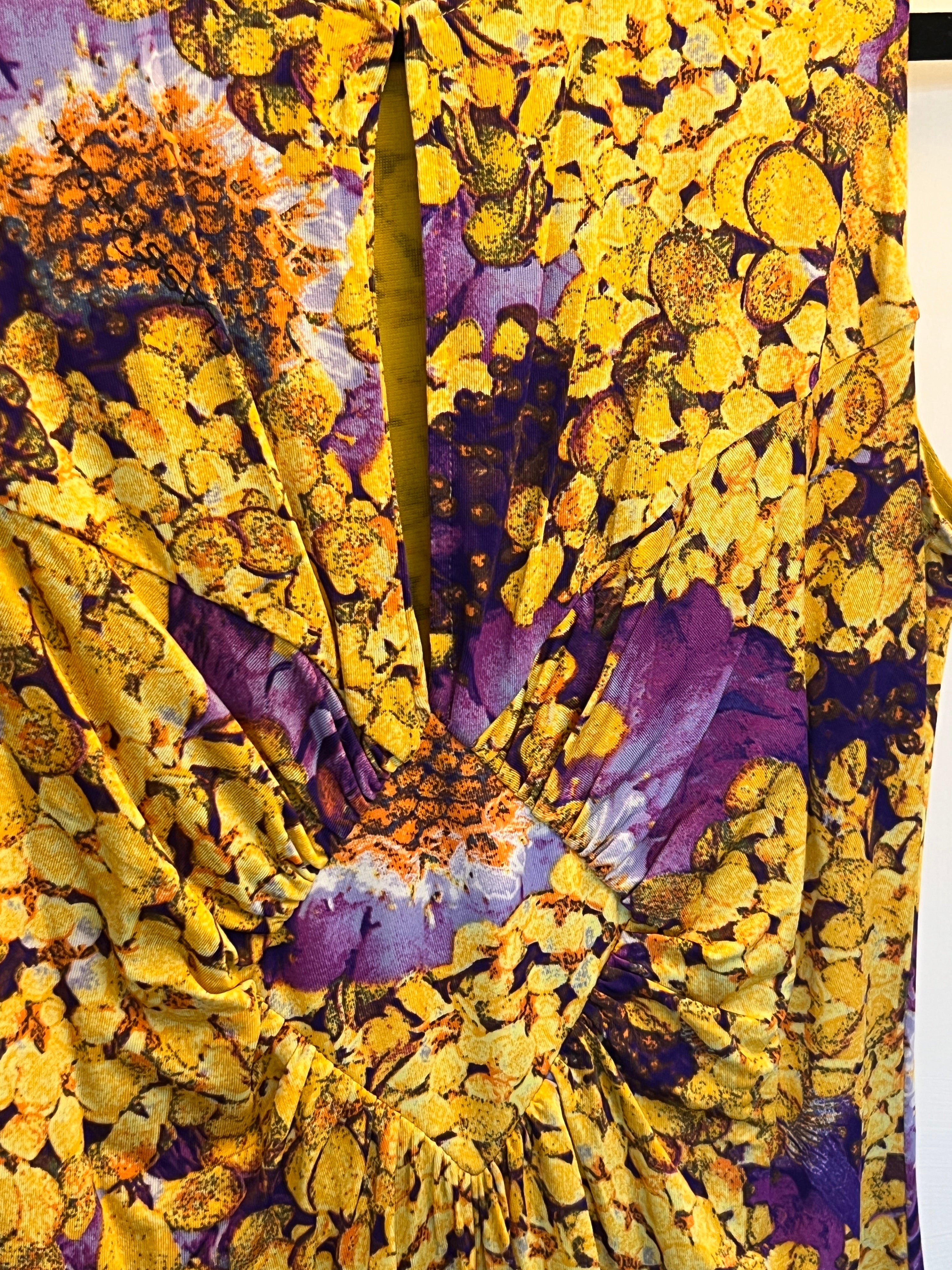 Class Roberto Cavalli Yellow Purple Floral Dress UK 8