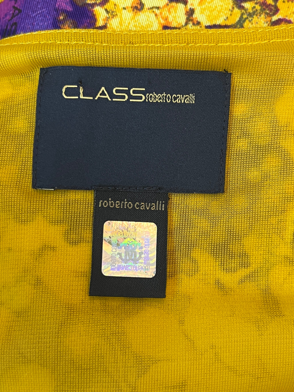 Class Roberto Cavalli Yellow Purple Floral Dress UK 8