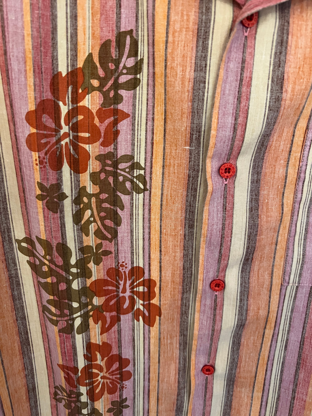 Chevignon Hawaiian Stripe Floral Camp Collar Shirt XL
