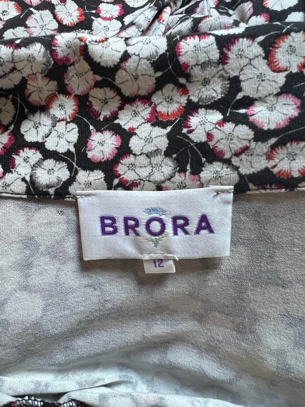 Brora Floral Jersey Dress UK 12 Black Red & Ivory