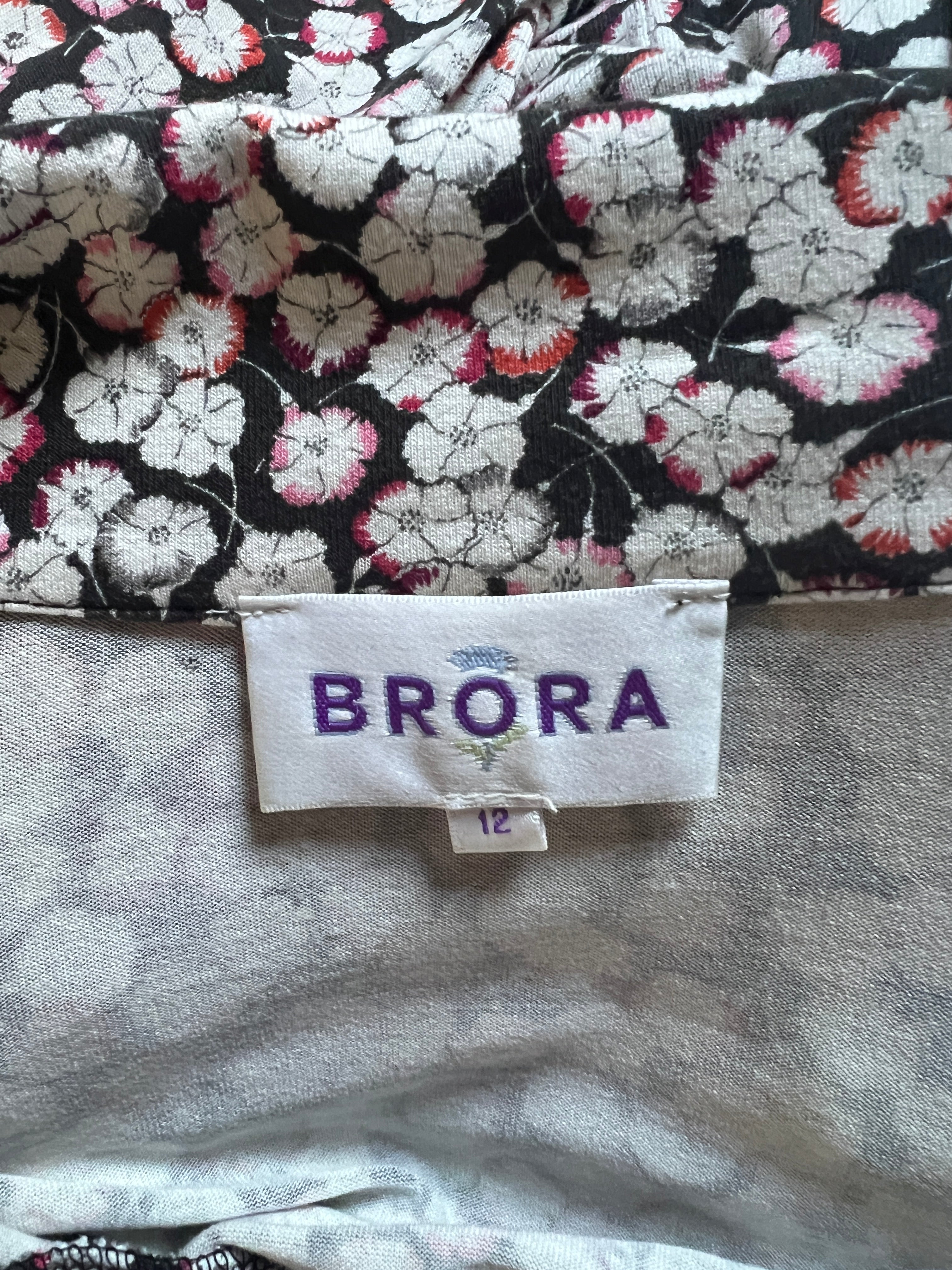 Brora Floral Jersey Dress UK 12 Black Red & Ivory