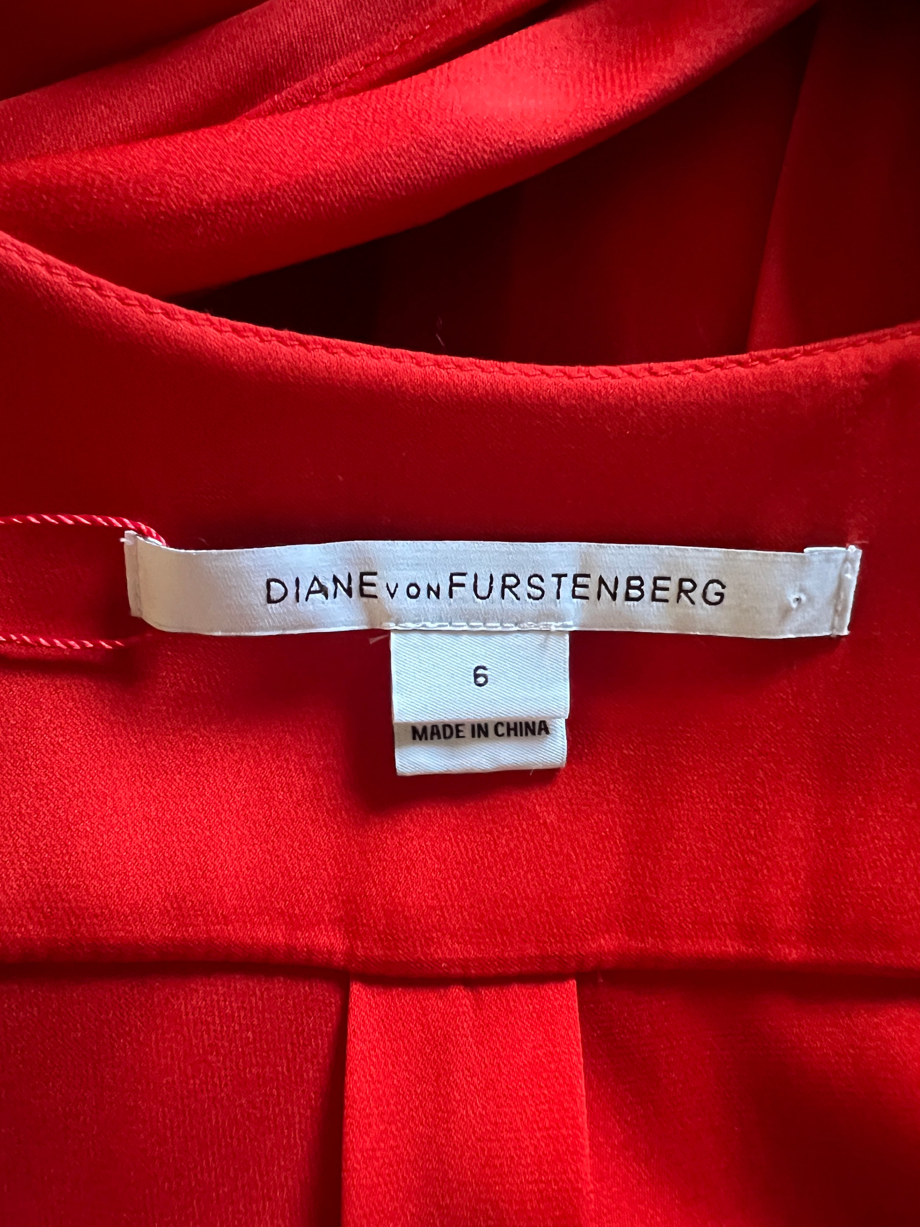 Diane von Furstenberg Red Silk Draped Dress UK 10