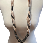 Peach Satin Chain & Diamante Tie Necklace