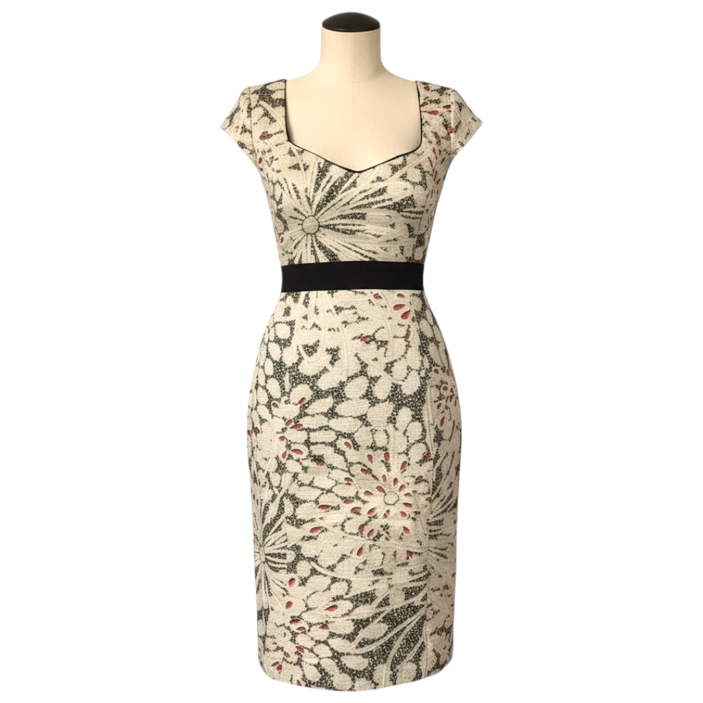 Jigsaw Ivory Gold Thread Brocade Pencil Dress UK 8