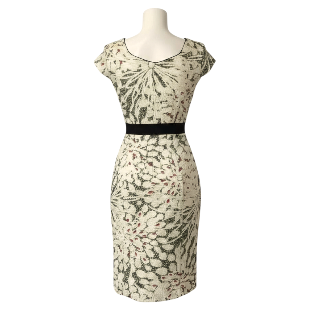 Jigsaw Ivory Gold Thread Brocade Pencil Dress UK 8