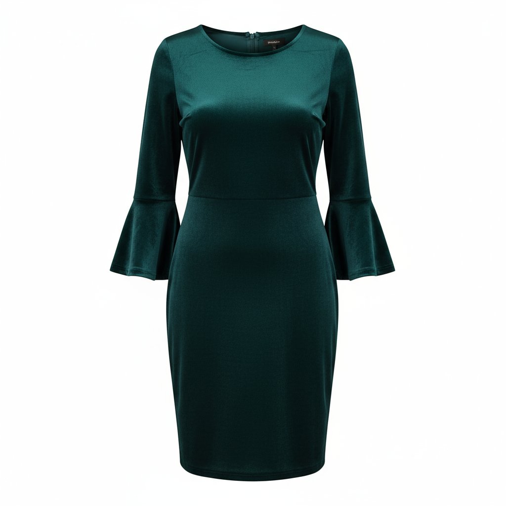 Kaleidoscope Green Velvet Bell-Sleeve Cocktail Dress UK 16
