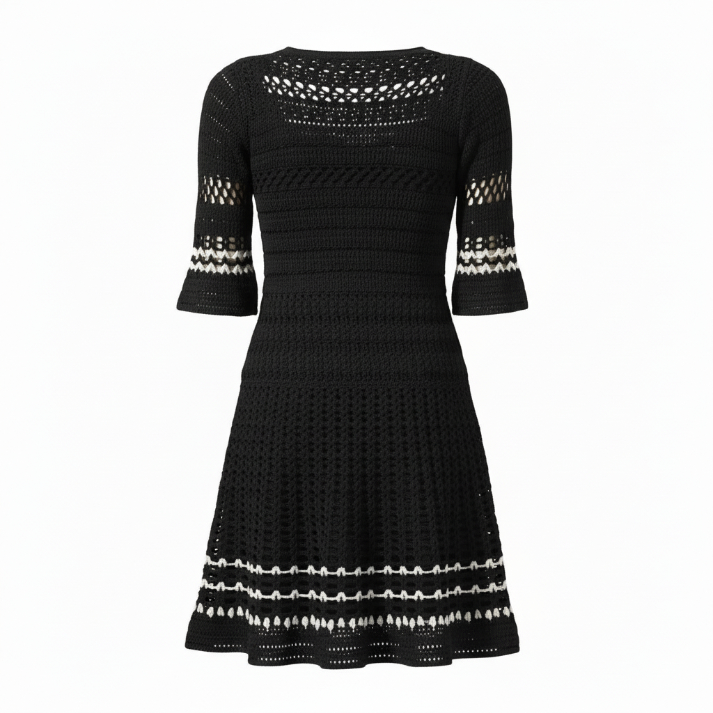 Karen Millen Black & White Crochet Knit Dress UK 8