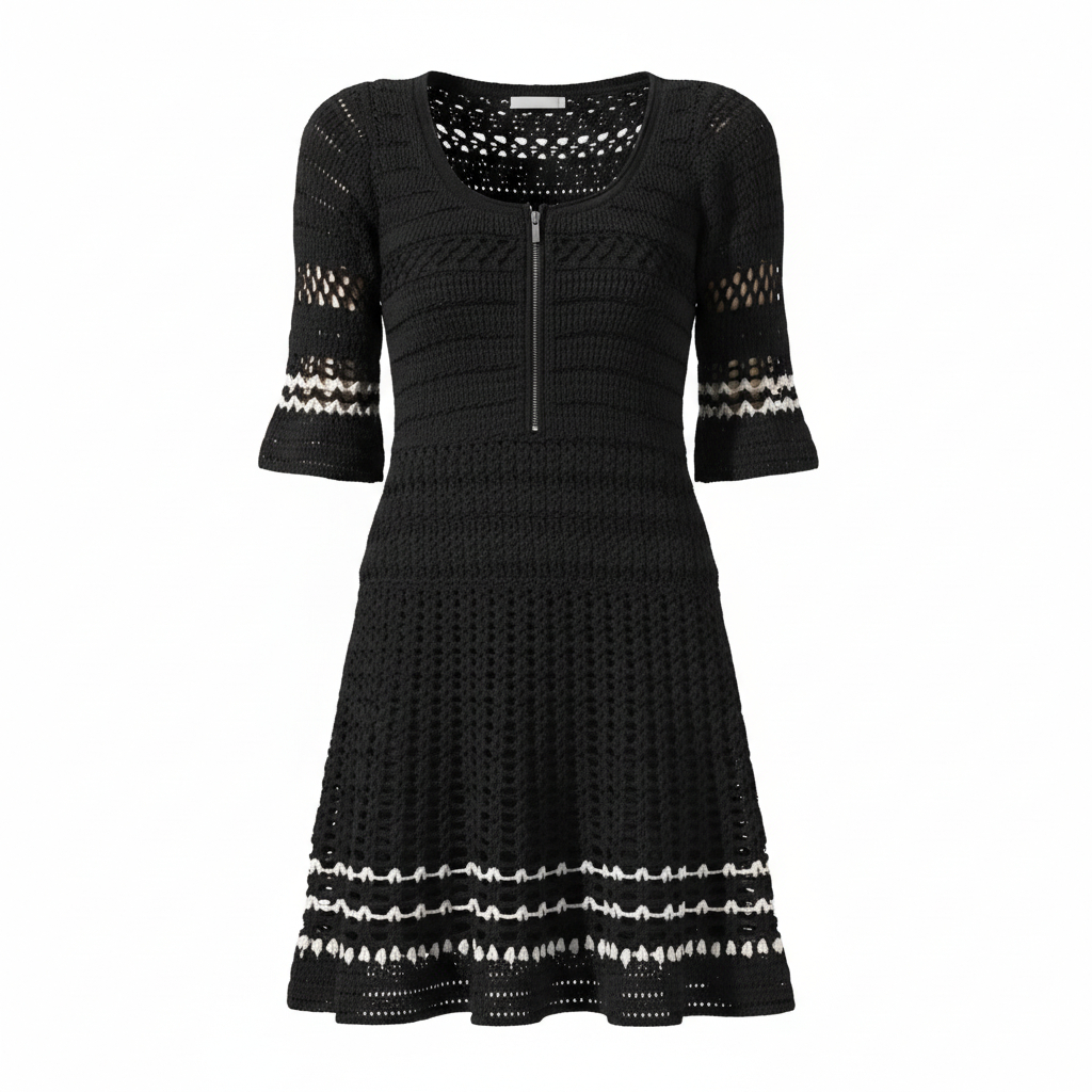 Karen Millen Black & White Crochet Knit Dress UK 8