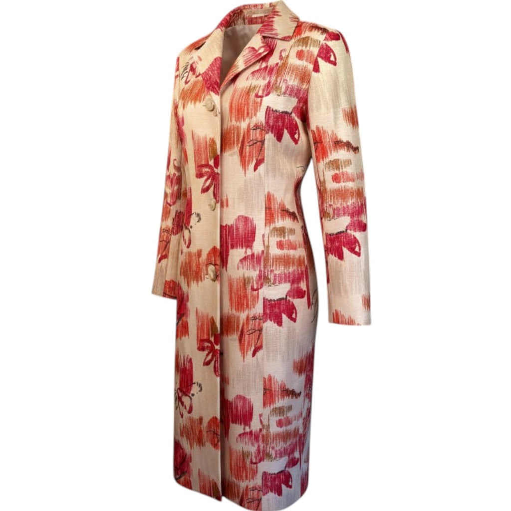 Karen Millen Cream Red Orange Floral Silk Coat UK 10