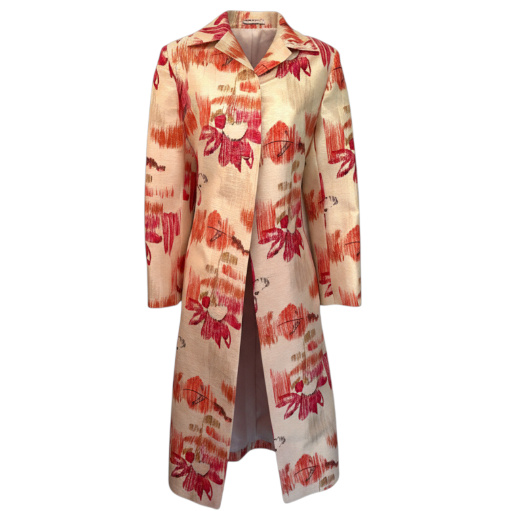 Karen Millen Cream Red Orange Floral Silk Coat UK 10