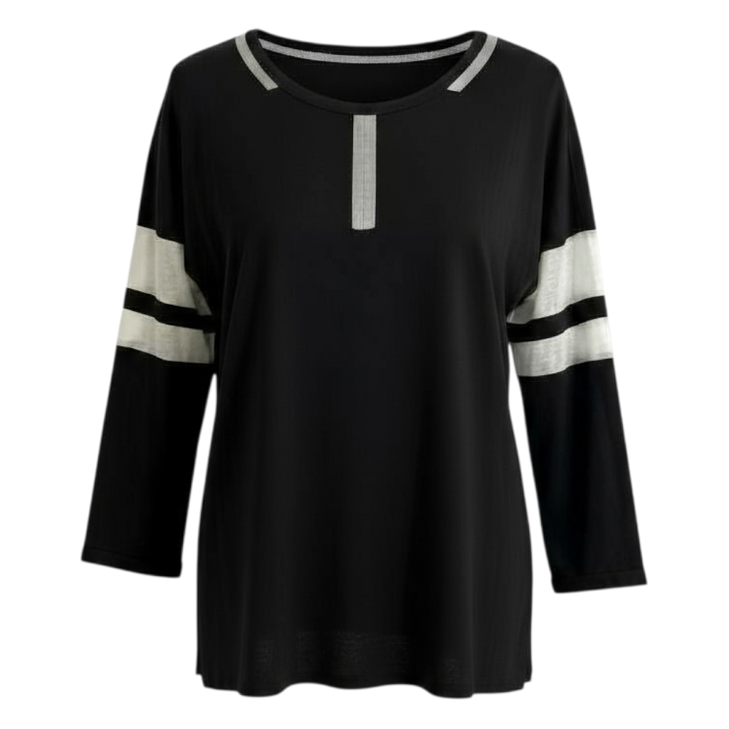 Karen Millen Black Cream Mesh Insert Stripe Sleeve Top UK 10
