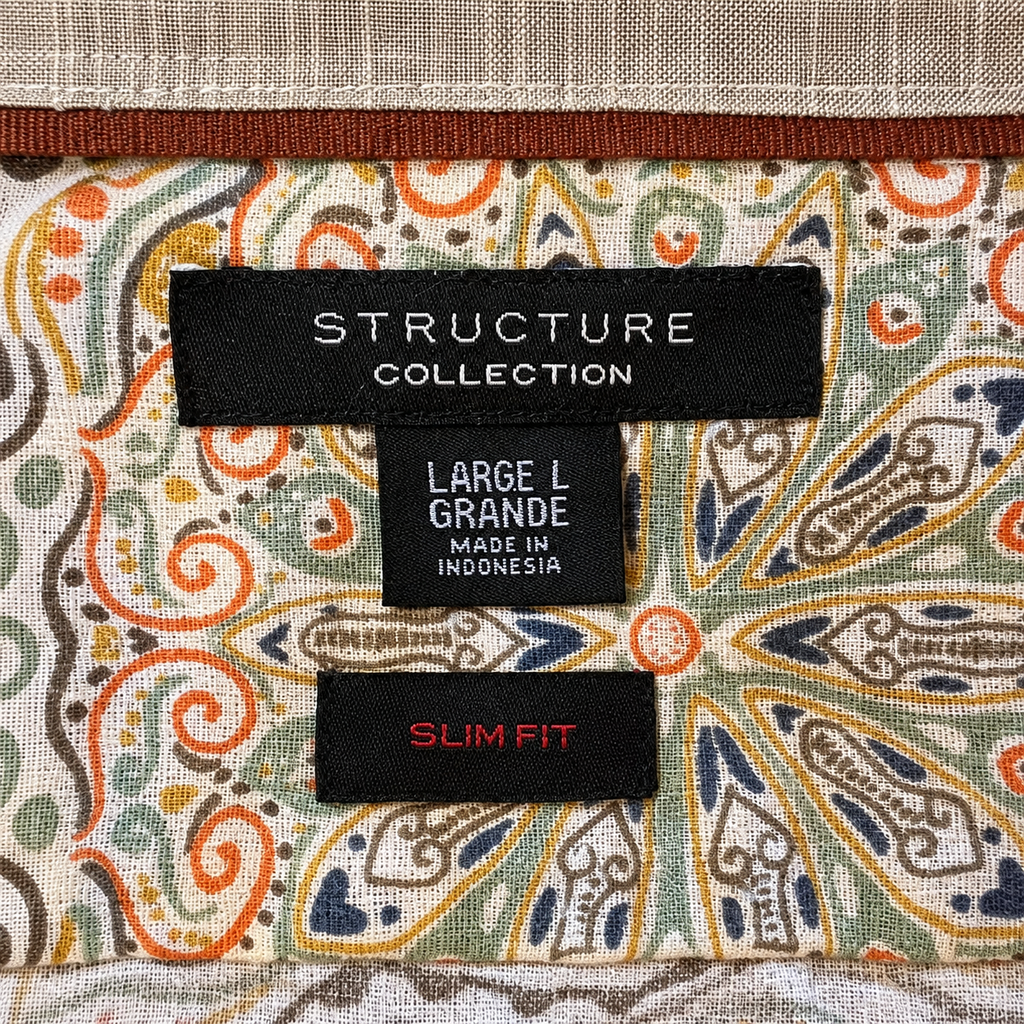 Structure Collection Men’s Geometric Cotton-Linen Shirt – Large