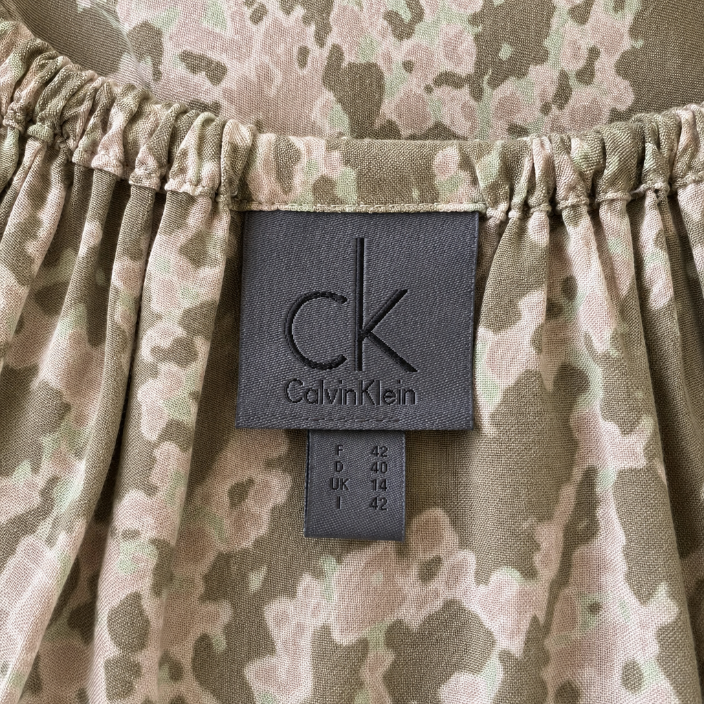 Calvin Klein Khaki Abstract Print Drop-Waist Dress – UK 14