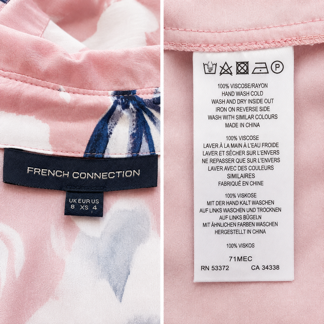 French Connection Pink & Blue Floral Shirt Dress  UK 8