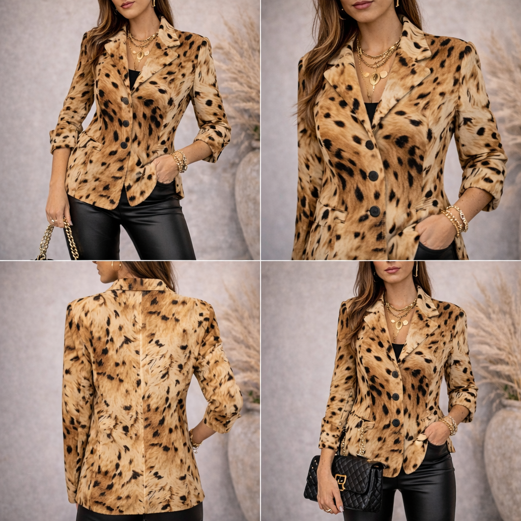 Roccobarocco Jeans Vintage Leopard Print Fine Needlecord Jacket UK 12