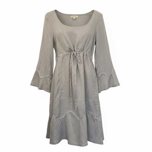 120% Lino Dove Grey Linen Long Sleeve Dress UK 12