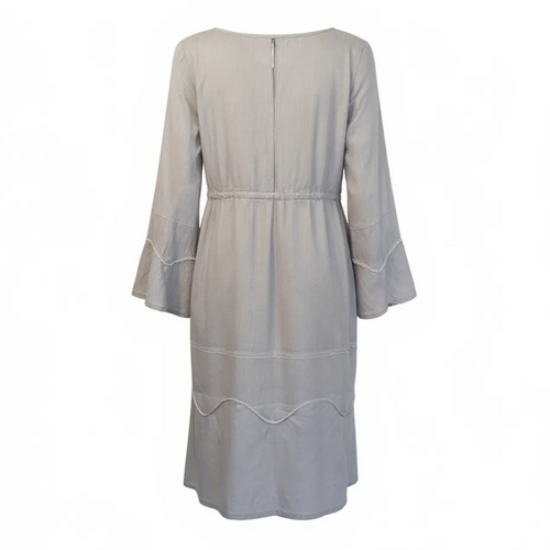 120% Lino Dove Grey Linen Long Sleeve Dress UK 12