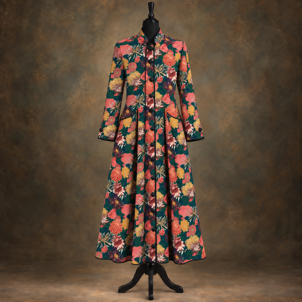 Vintage AnnaBelinda Dark Green Botanical Print Dress UK 12/14