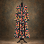 Vintage AnnaBelinda Dark Green Botanical Print Dress UK 12/14