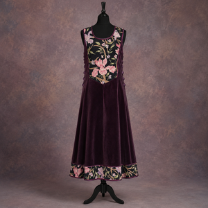 Vintage AnnaBelinda Plum Velvet Floral A-Line Dress UK 12
