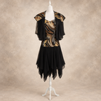Vintage 1980s Black Metallic Chiffon Cocktail Dress & Jacket UK 8