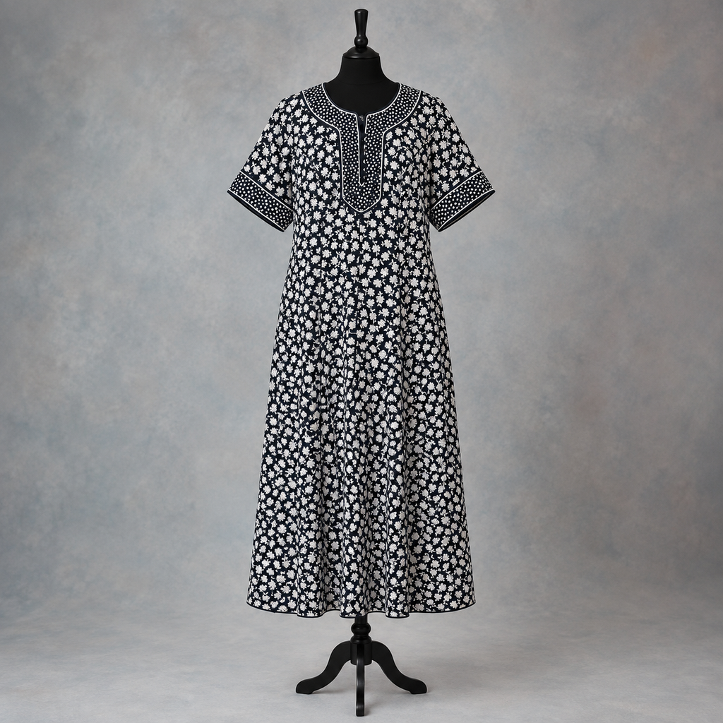 Vintage AnnaBelinda Oxford Navy & White Floral Dress UK 14/16