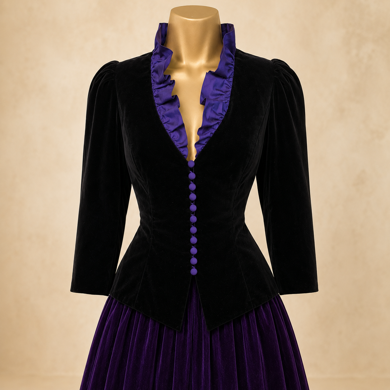 AnnaBelinda Vintage Black Velvet & Purple Silk Jacket UK 10/12