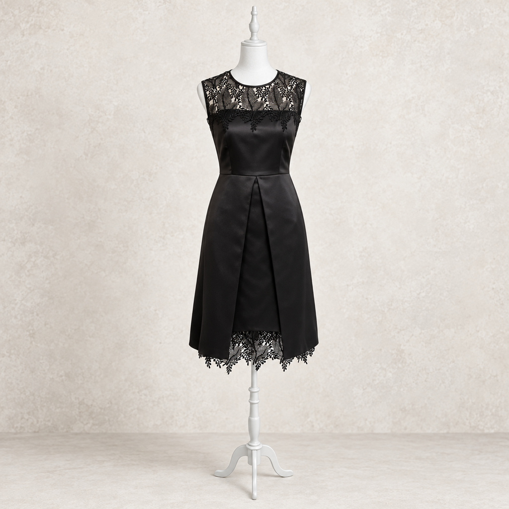 Precis Isabelle Jet Black Satin & Lace Dress UK 10 NWT