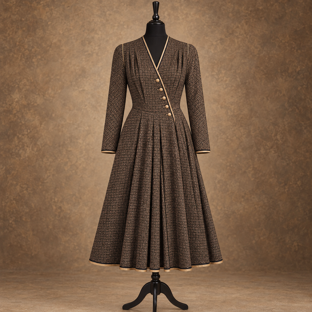 AnnaBelinda Vintage Brown & Bronze Wool Silk Dress UK 14/16 Unworn
