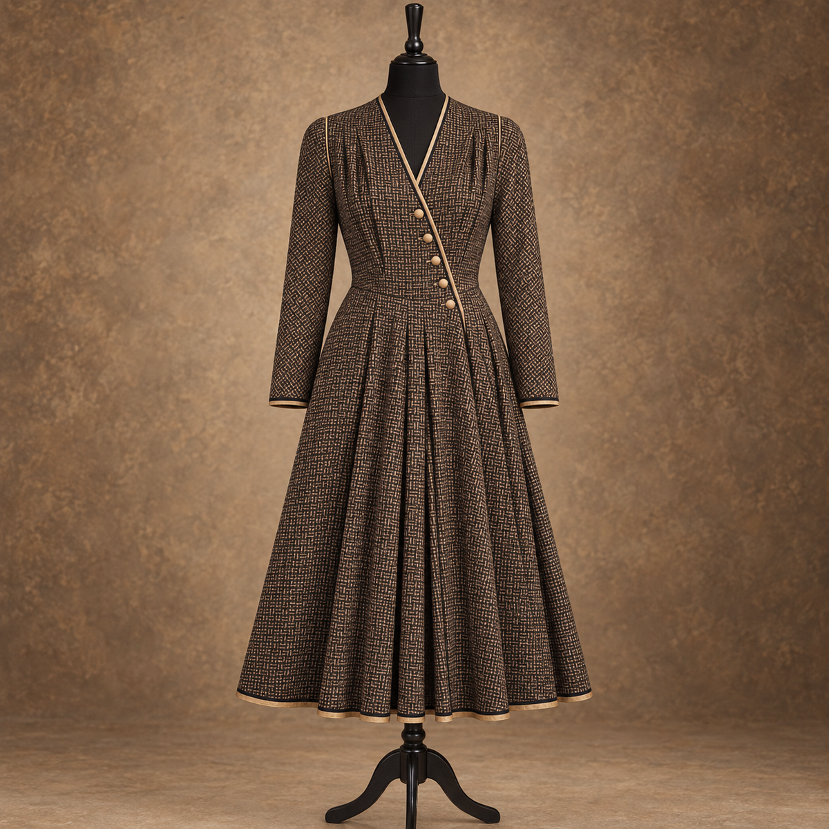 AnnaBelinda Vintage Brown & Bronze Wool Silk Dress UK 14/16 Unworn