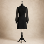 L.K. Bennett Rosa Black Knit Dress Sheer Silk Sleeves – UK 12