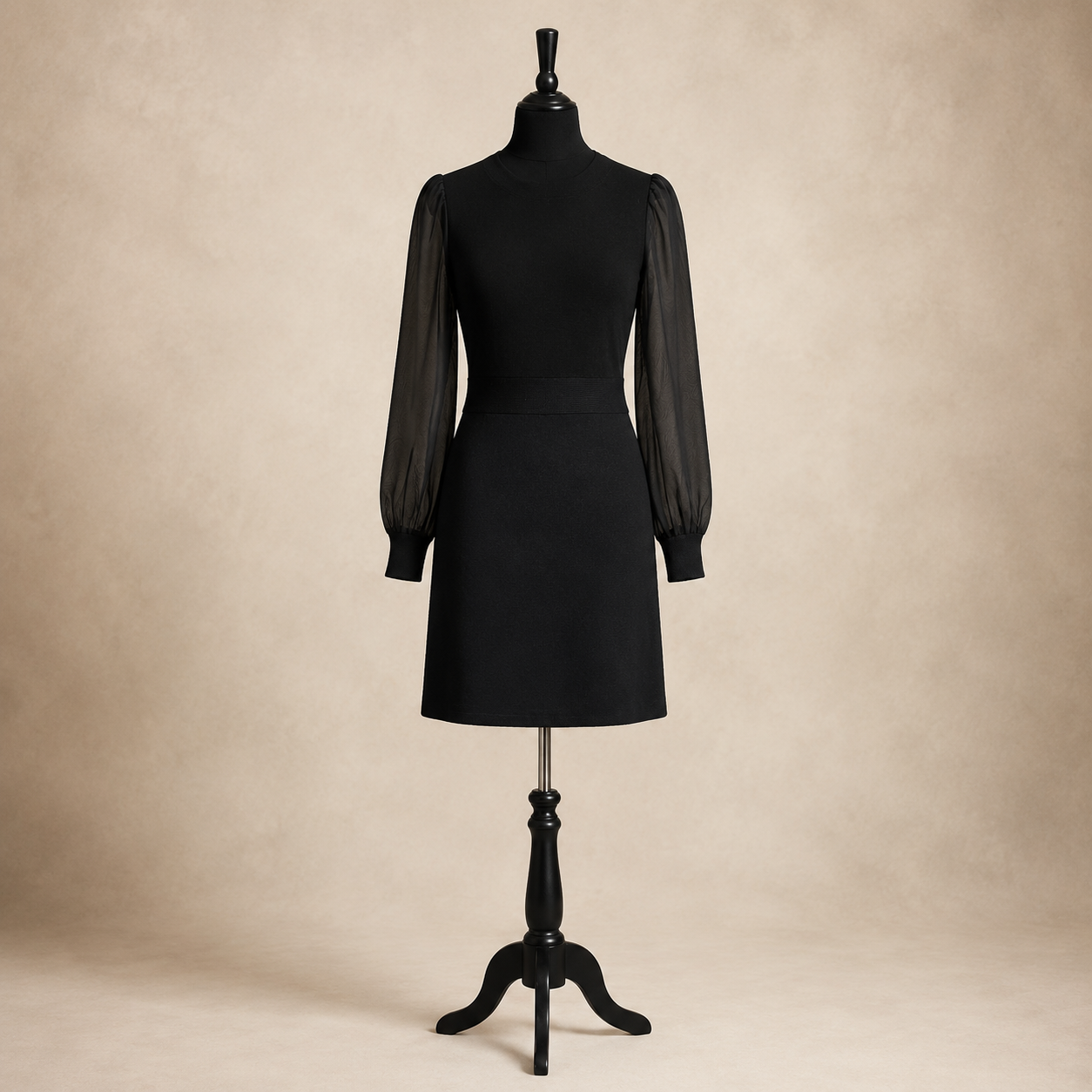 L.K. Bennett Rosa Black Knit Dress Sheer Silk Sleeves – UK 12