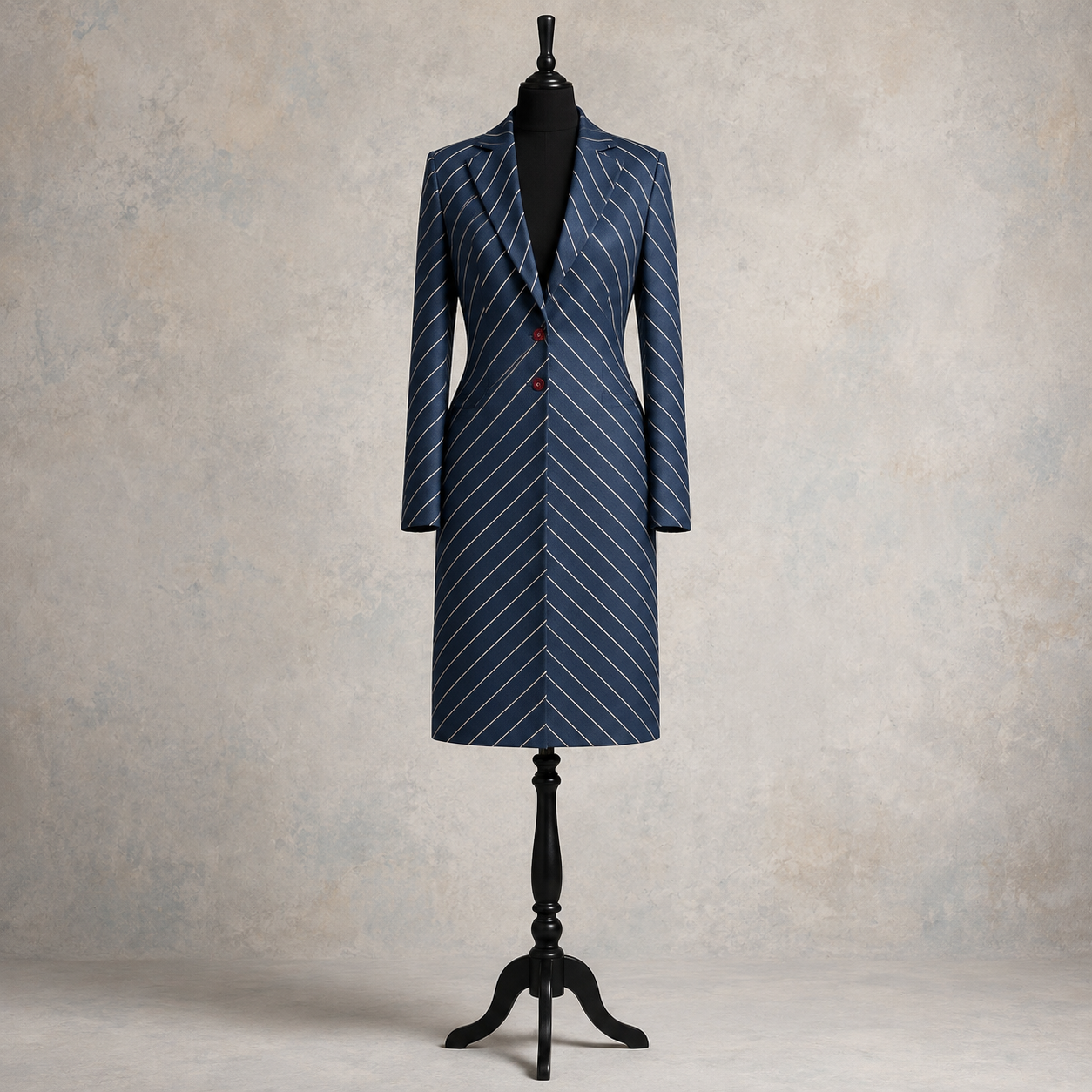 Vintage Versace Classic Navy Chevron Stripe Long Coat IT 42 UK 10