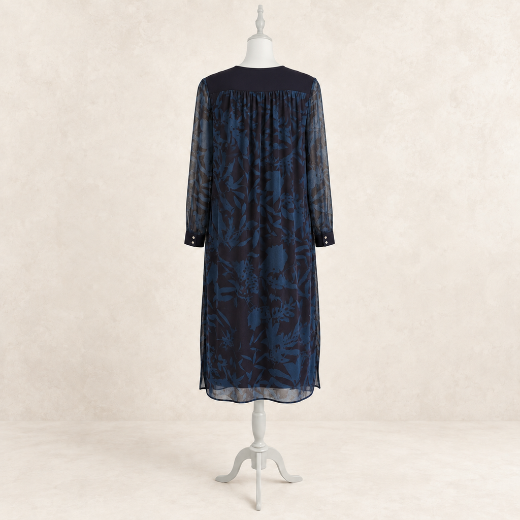 Wrap London Navy & Teal Leaf Print Dress UK 8