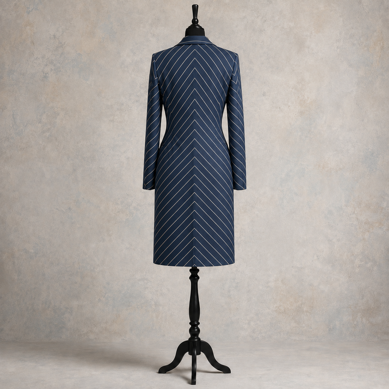 Vintage Versace Classic Navy Chevron Stripe Long Coat IT 42 UK 10