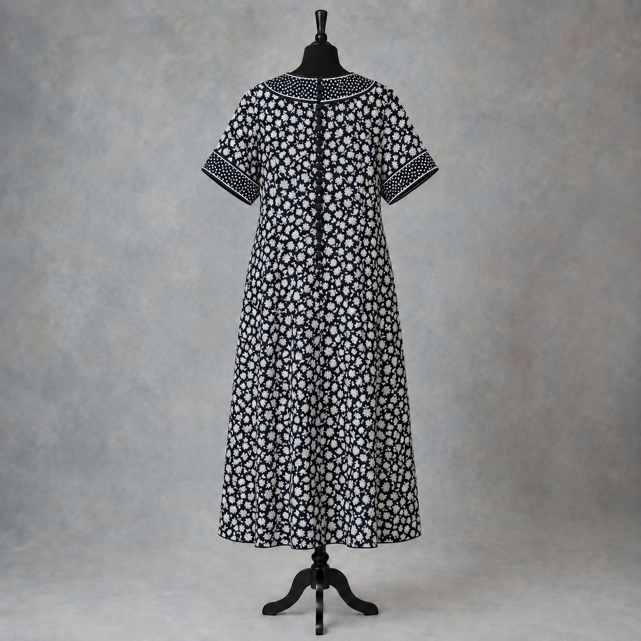 Vintage AnnaBelinda Oxford Navy & White Floral Dress UK 14/16