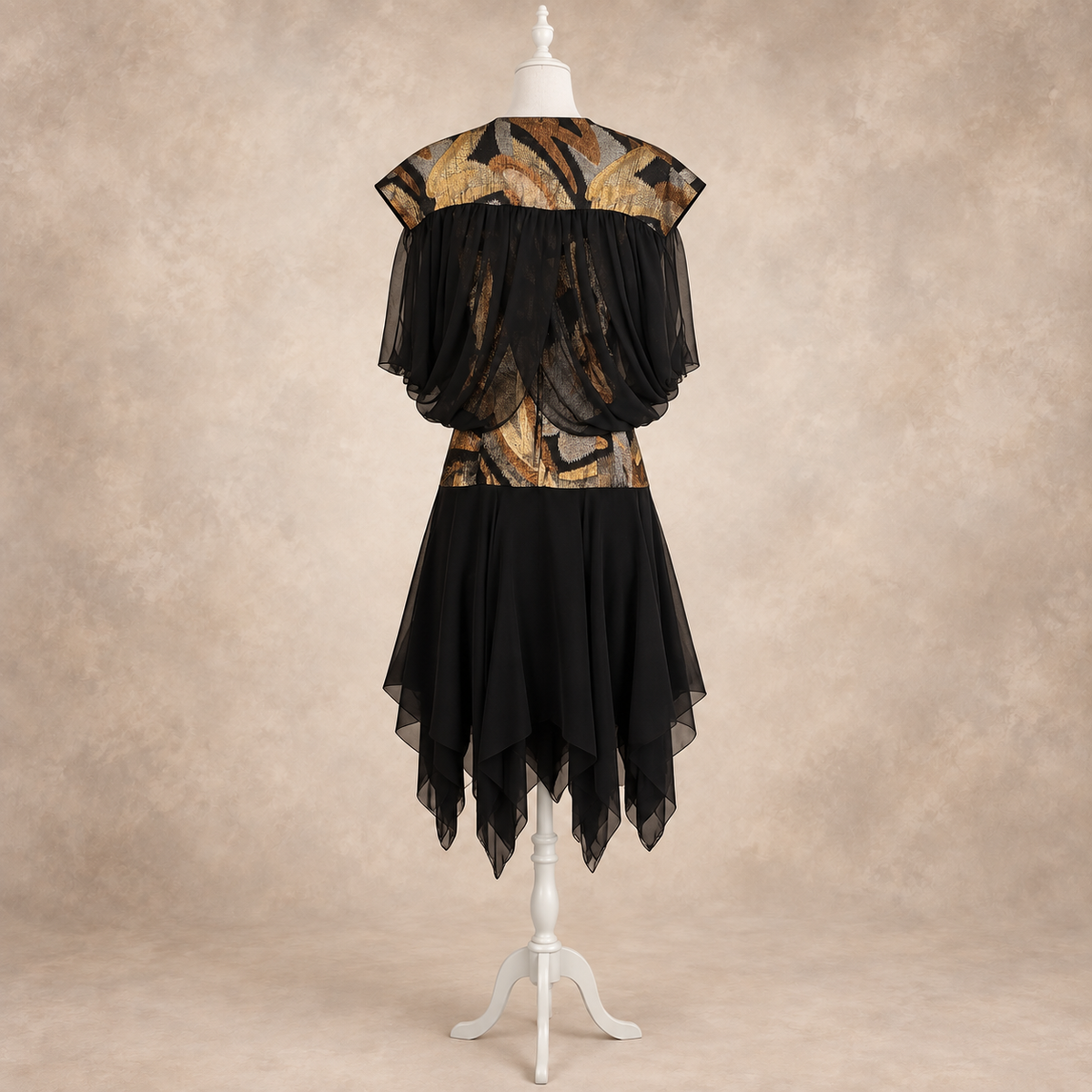 Vintage 1980s Black Metallic Chiffon Cocktail Dress & Jacket UK 8