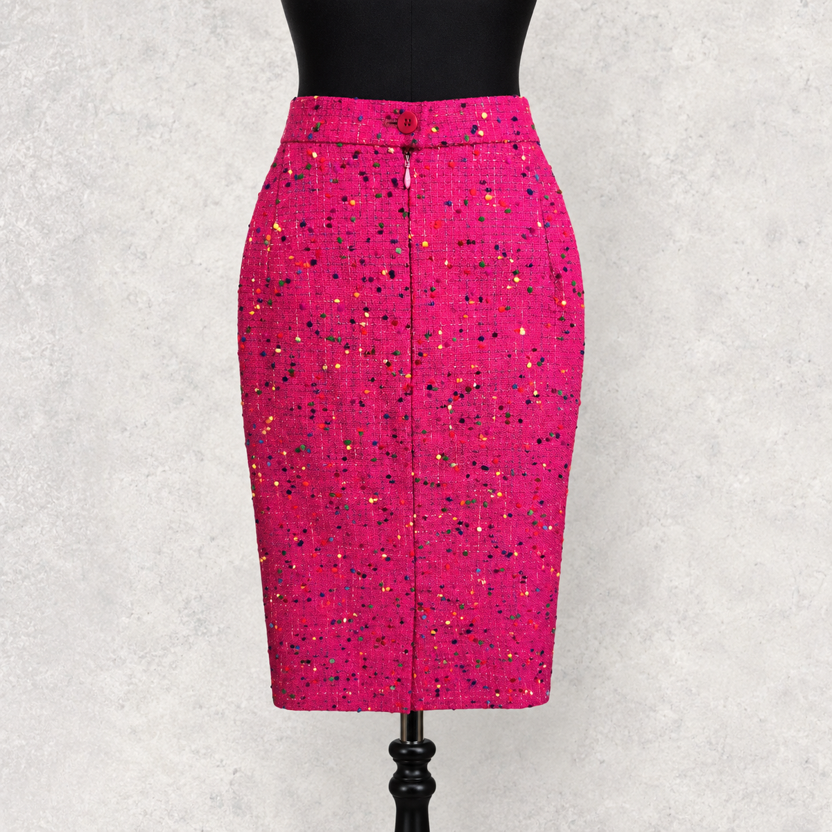 Louis Féraud Vintage Cerise Pink Tweed Pencil Skirt UK 12