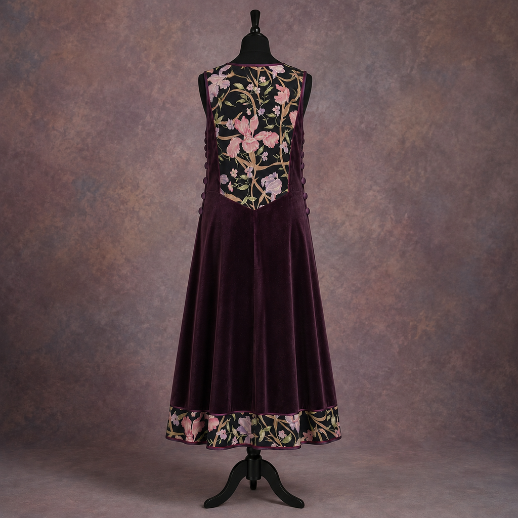 Vintage AnnaBelinda Plum Velvet Floral A-Line Dress UK 12