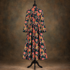 Vintage AnnaBelinda Dark Green Botanical Print Dress UK 12/14