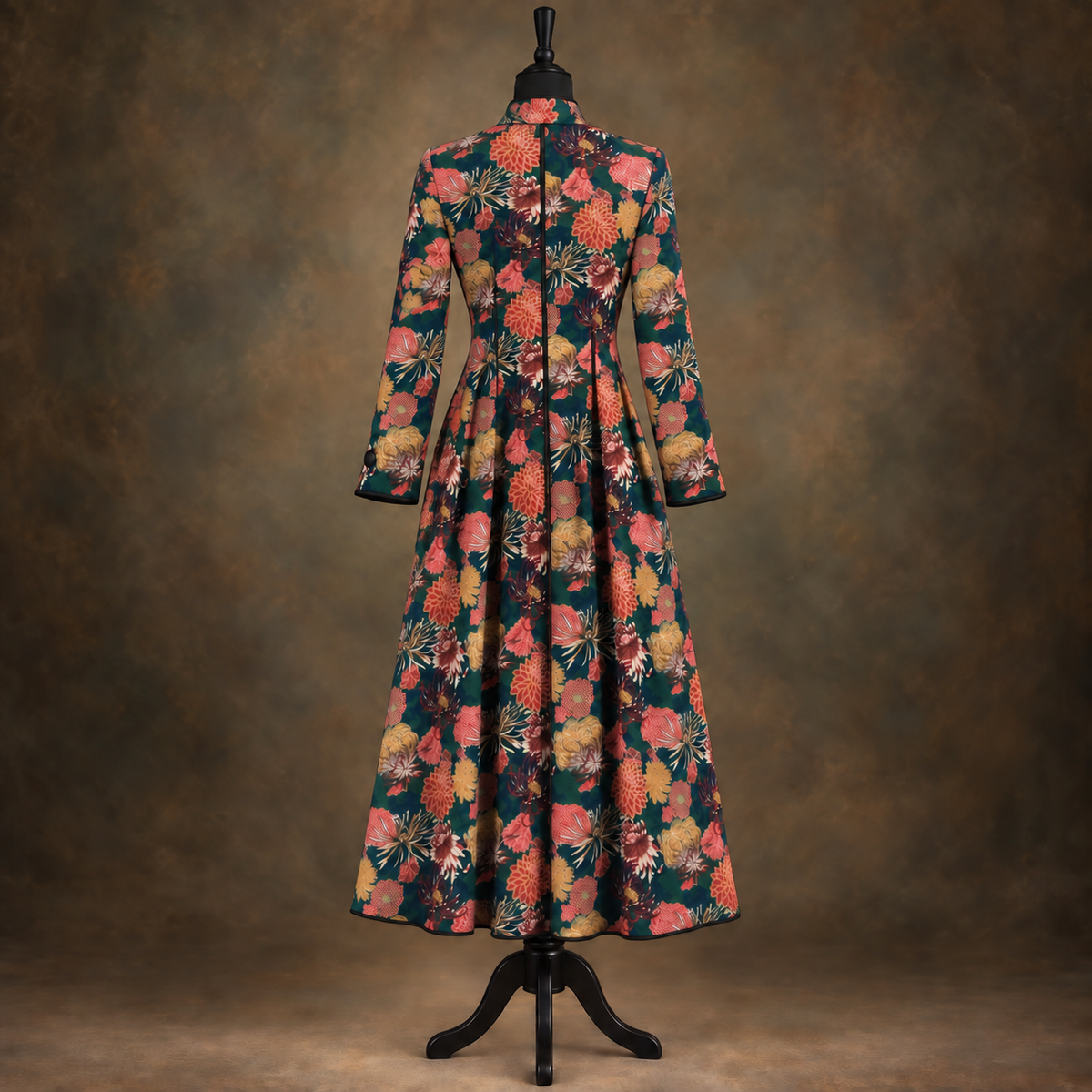 Vintage AnnaBelinda Dark Green Botanical Print Dress UK 12/14