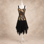 Vintage 1980s Black Metallic Chiffon Cocktail Dress & Jacket UK 8