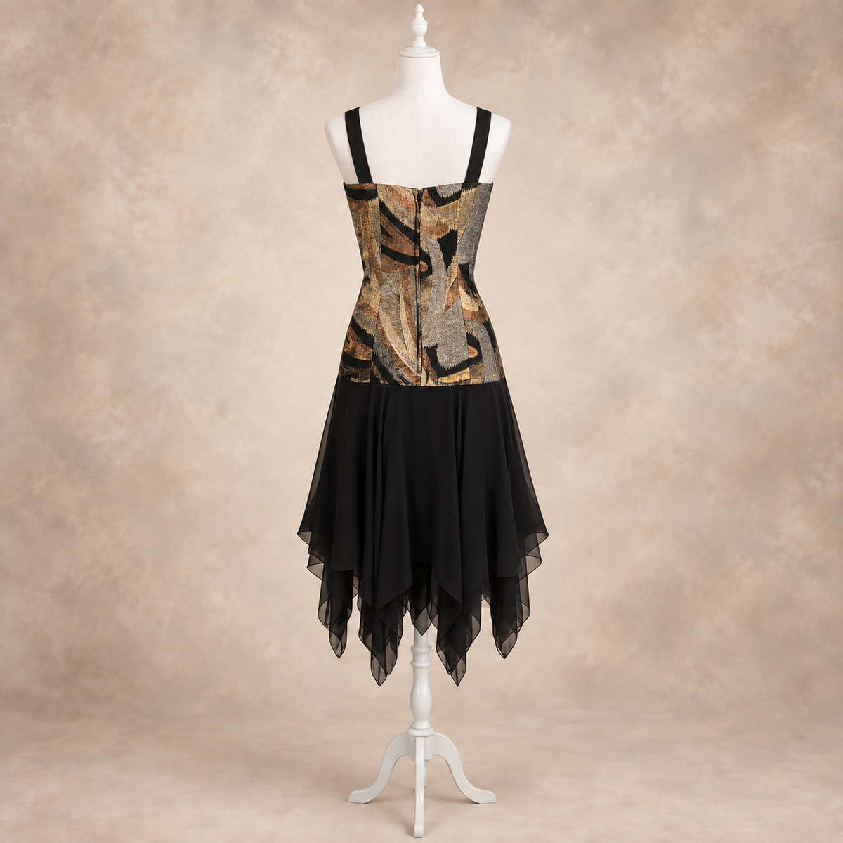 Vintage 1980s Black Metallic Chiffon Cocktail Dress & Jacket UK 8