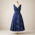 Handmade Vintage 1960s Navy Satin Embroidered Dress UK 10