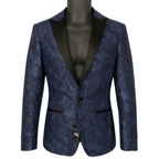M&S Navy Jacquard Slim Fit Tuxedo Jacket Size S Long