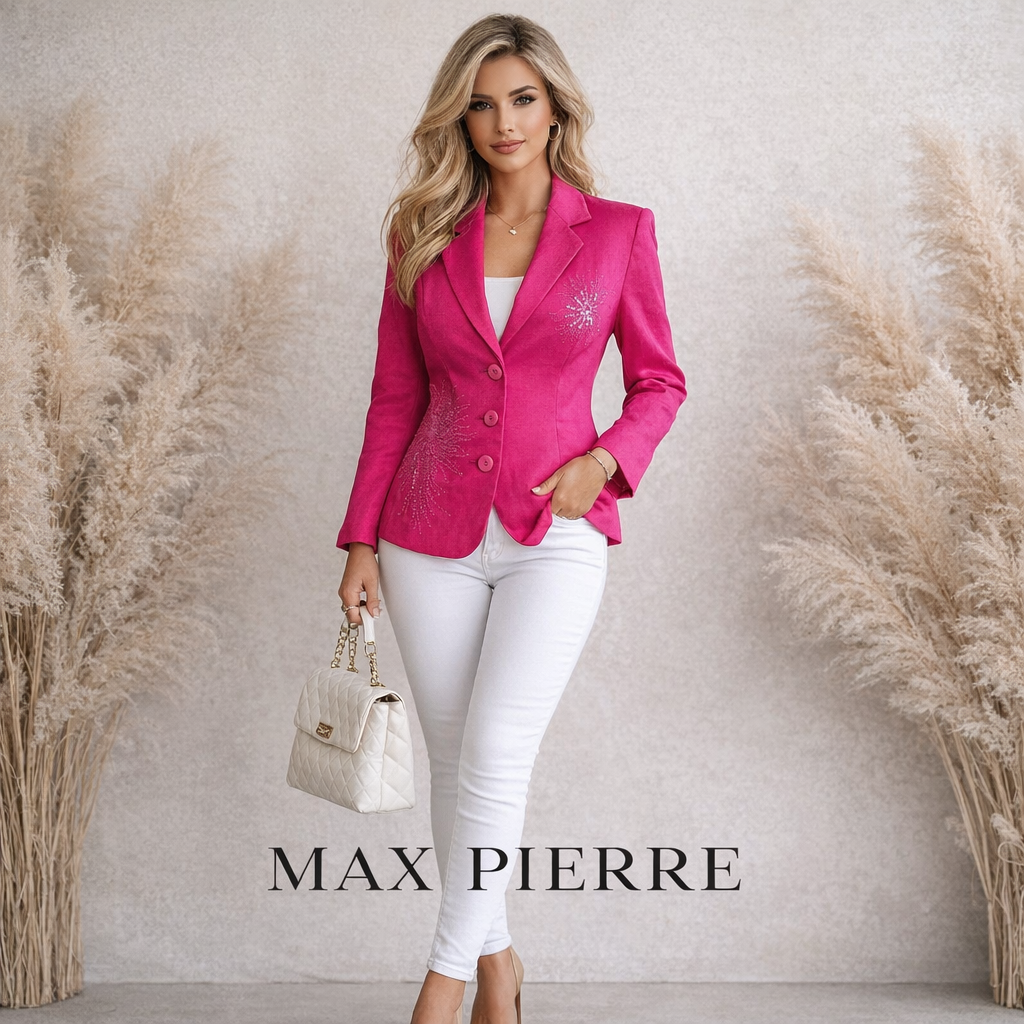 Max Pierre Pink Linen Embroidered Sequin Jacket UK 12